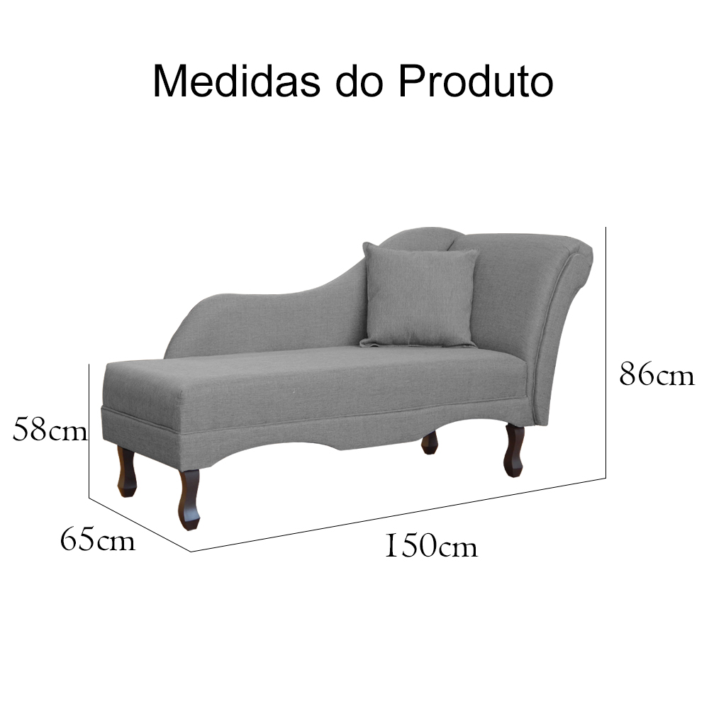 Divã Recamier Namoradeira Olívia Lado Esquerdo Linho Cinza