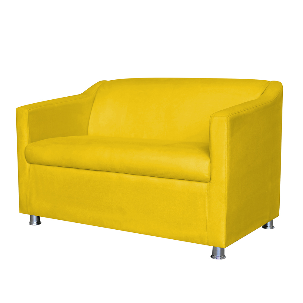 Kit 01 Namoradeira mais 02 Poltrona Decorativa Tilla Pés Cromados Suede Amarelo - DS Estofados