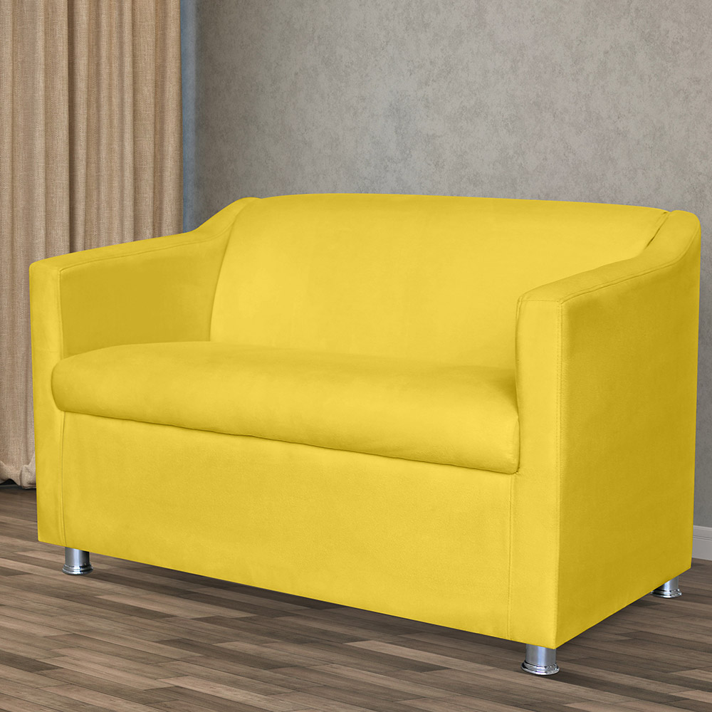 Kit 01 Namoradeira mais 02 Poltrona Decorativa Tilla Pés Cromados Suede Amarelo - DS Estofados