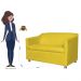 Kit 01 Namoradeira mais 02 Poltrona Decorativa Tilla Pés Cromados Suede Amarelo - DS Estofados