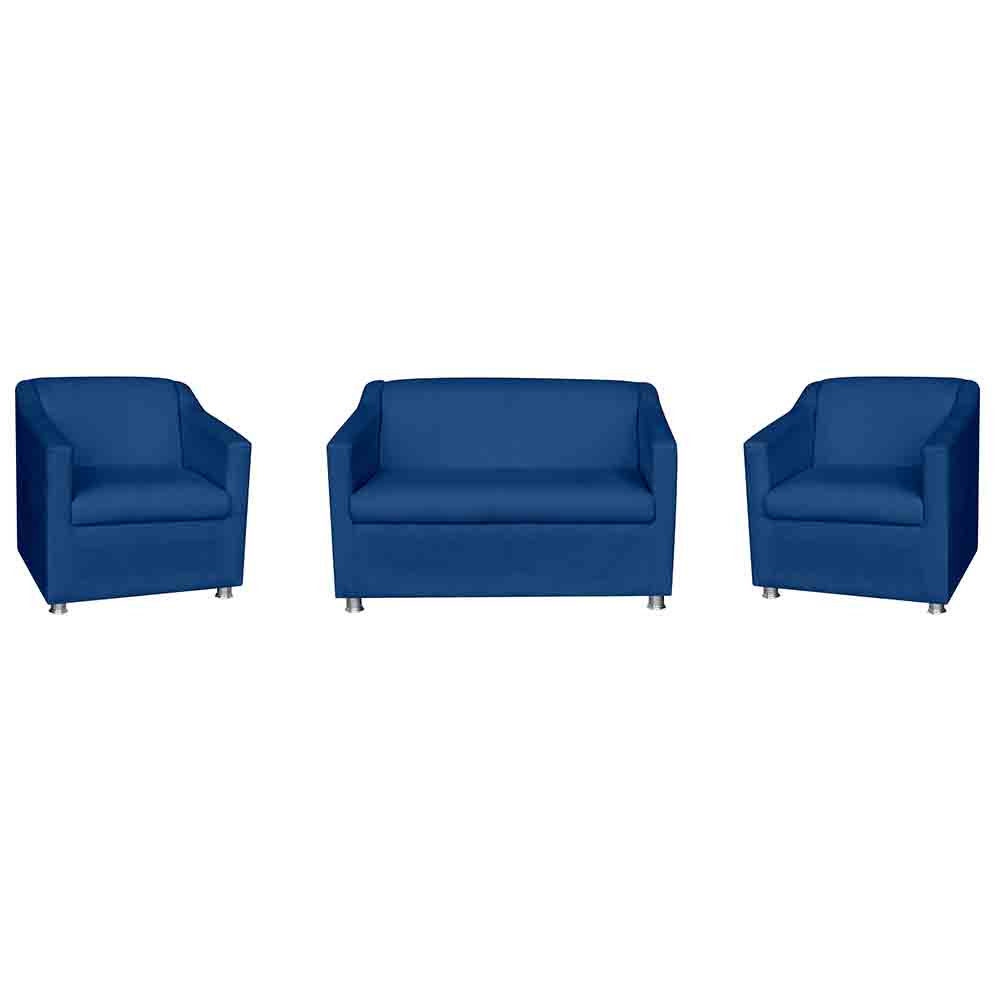 Kit 01 Namoradeira mais 02 Poltrona Decorativa Tilla Pés Cromados Suede Azul Marinho - DS Estofados