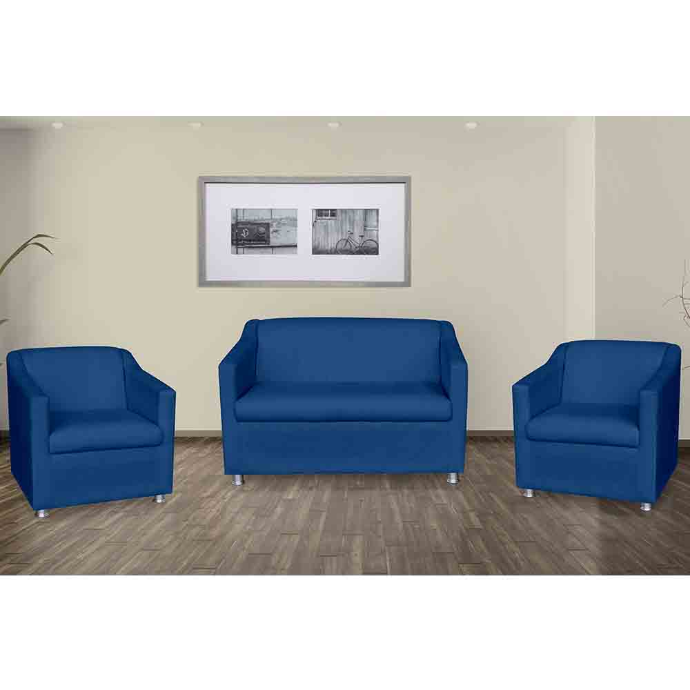 Kit 01 Namoradeira mais 02 Poltrona Decorativa Tilla Pés Cromados Suede Azul Marinho - DS Estofados