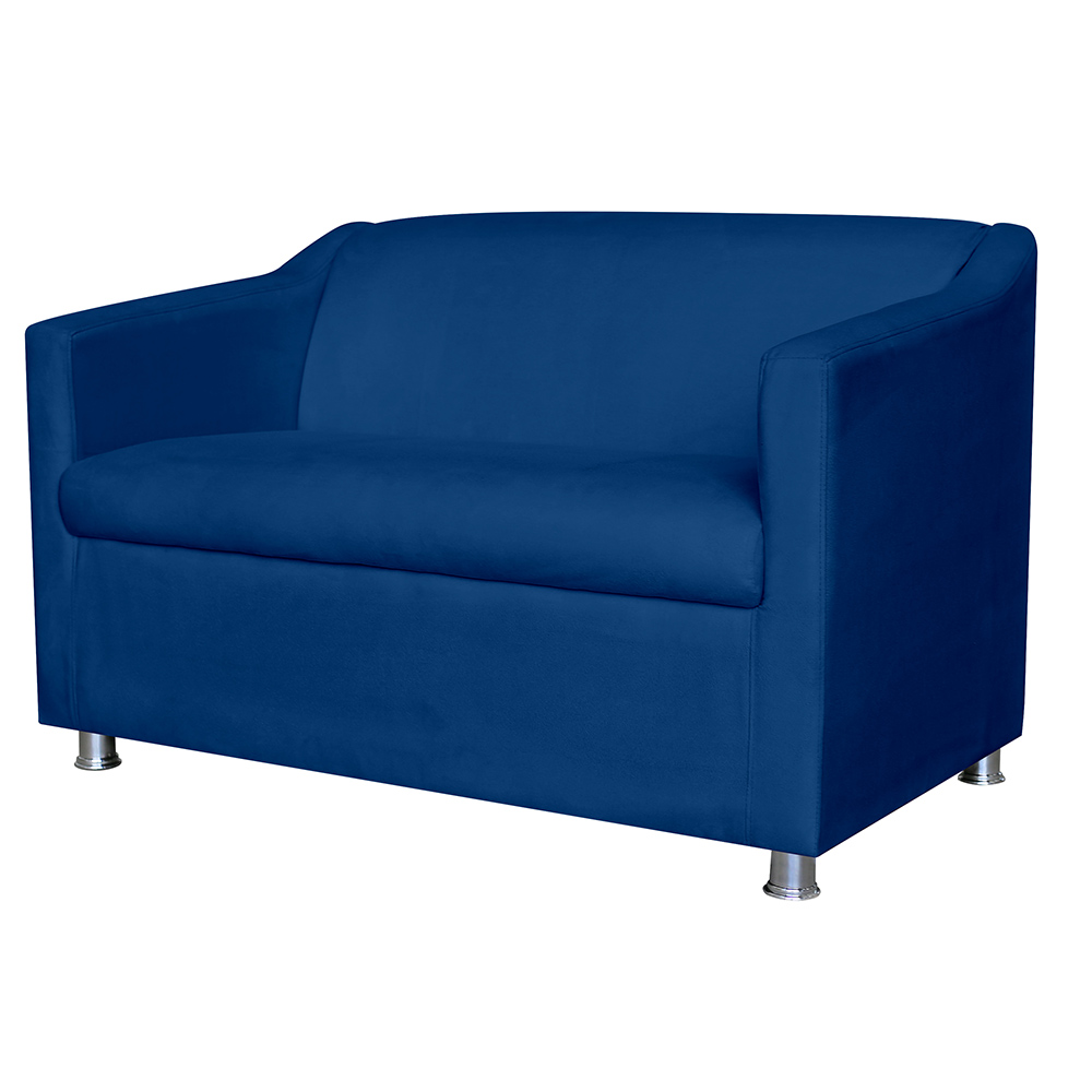 Kit 01 Namoradeira mais 02 Poltrona Decorativa Tilla Pés Cromados Suede Azul Marinho - DS Estofados