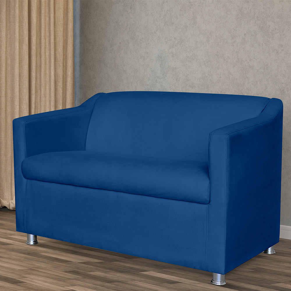 Kit 01 Namoradeira mais 02 Poltrona Decorativa Tilla Pés Cromados Suede Azul Marinho - DS Estofados