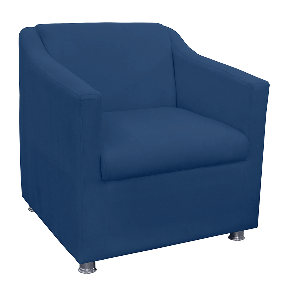 Kit 01 Namoradeira mais 02 Poltrona Decorativa Tilla Pés Cromados Suede Azul Marinho - DS Estofados