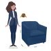 Kit 01 Namoradeira mais 02 Poltrona Decorativa Tilla Pés Cromados Suede Azul Marinho - DS Estofados