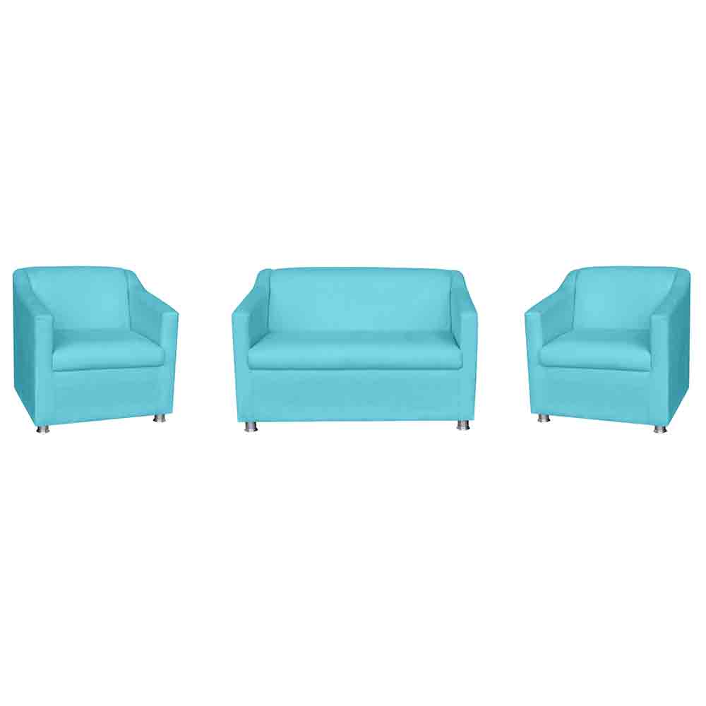 Kit 01 Namoradeira mais 02 Poltrona Decorativa Tilla Pés Cromados Suede Azul Turquesa - DS Estofados