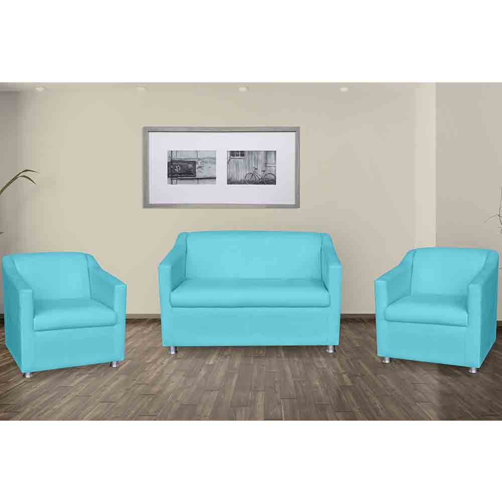 Kit 01 Namoradeira mais 02 Poltrona Decorativa Tilla Pés Cromados Suede Azul Turquesa - DS Estofados