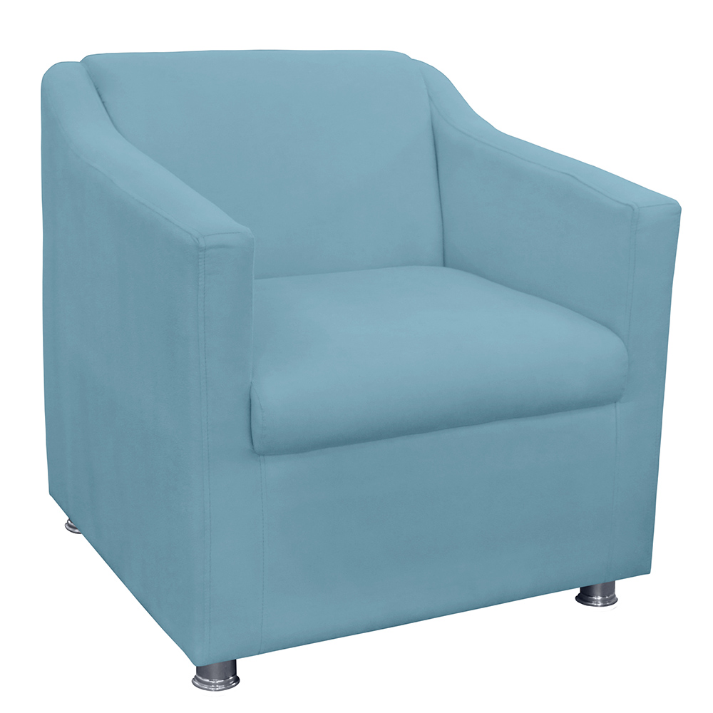 Kit 01 Namoradeira mais 02 Poltrona Decorativa Tilla Pés Cromados Suede Azul Turquesa - DS Estofados
