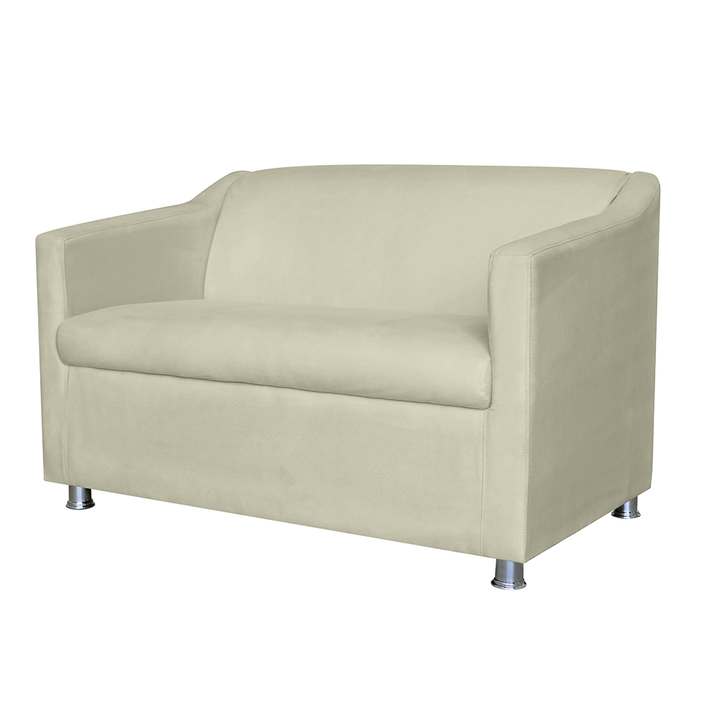 Kit 01 Namoradeira mais 02 Poltrona Decorativa Tilla Pés Cromados Suede Bege - DS Estofados