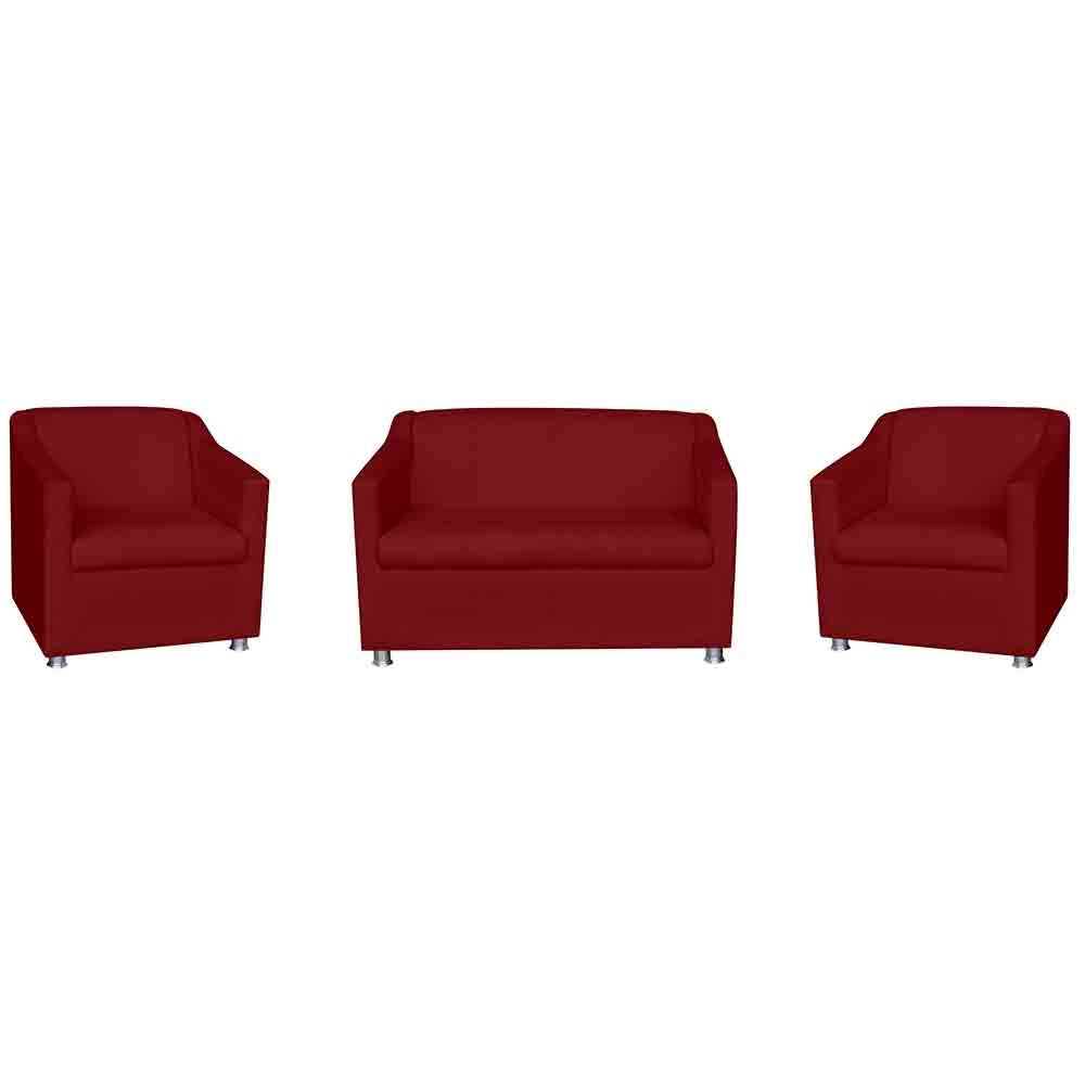 Kit 01 Namoradeira mais 02 Poltrona Decorativa Tilla Pés Cromados Suede Bordô - DS Estofados