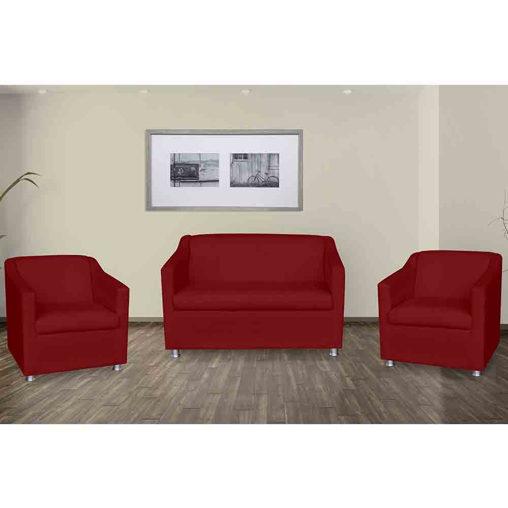 Kit 01 Namoradeira mais 02 Poltrona Decorativa Tilla Pés Cromados Suede Bordô - DS Estofados