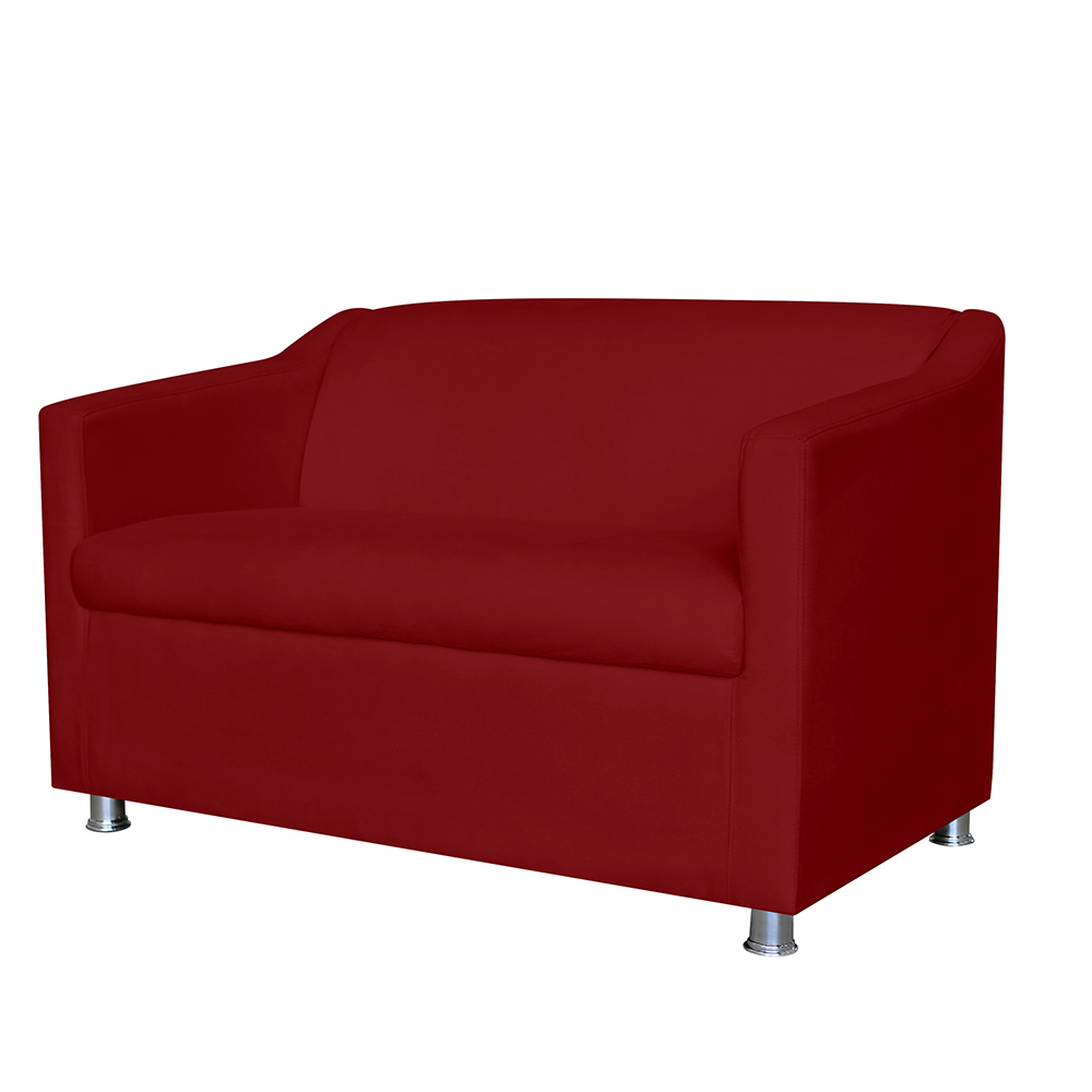 Kit 01 Namoradeira mais 02 Poltrona Decorativa Tilla Pés Cromados Suede Bordô - DS Estofados