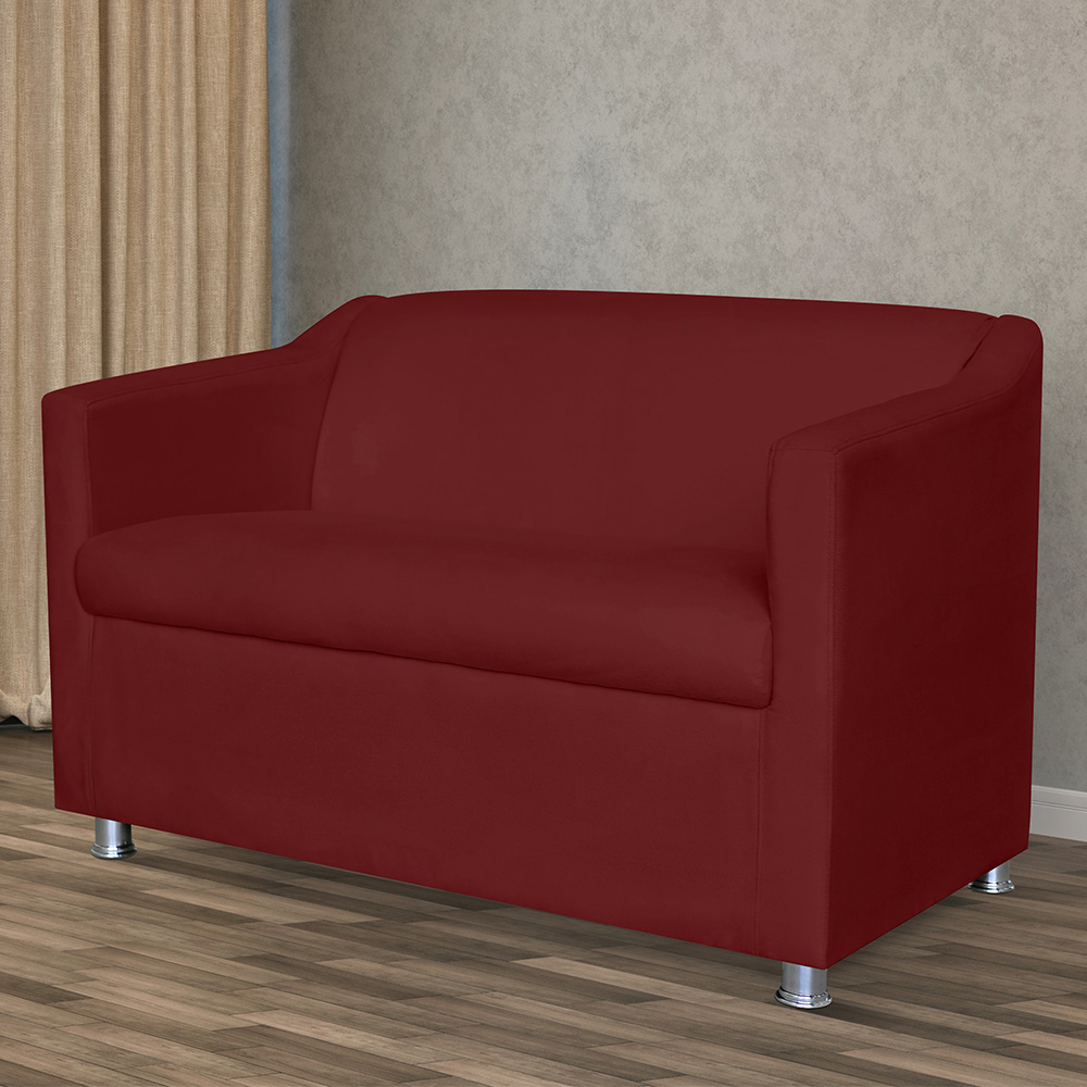 Kit 01 Namoradeira mais 02 Poltrona Decorativa Tilla Pés Cromados Suede Bordô - DS Estofados