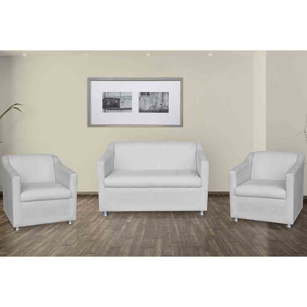 Kit 01 Namoradeira mais 02 Poltrona Decorativa Tilla Pés Cromados Suede Branco - DS Estofados