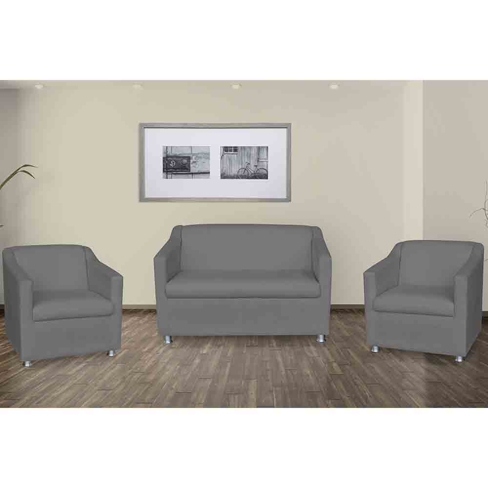 Kit 01 Namoradeira mais 02 Poltrona Decorativa Tilla Pés Cromados Suede Cinza - DS Estofados