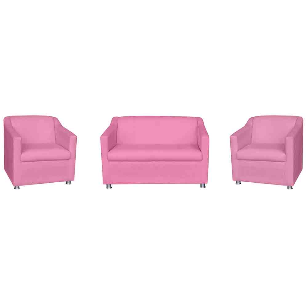 Kit 01 Namoradeira mais 02 Poltrona Decorativa Tilla Pés Cromados Suede Rosa - DS Estofados