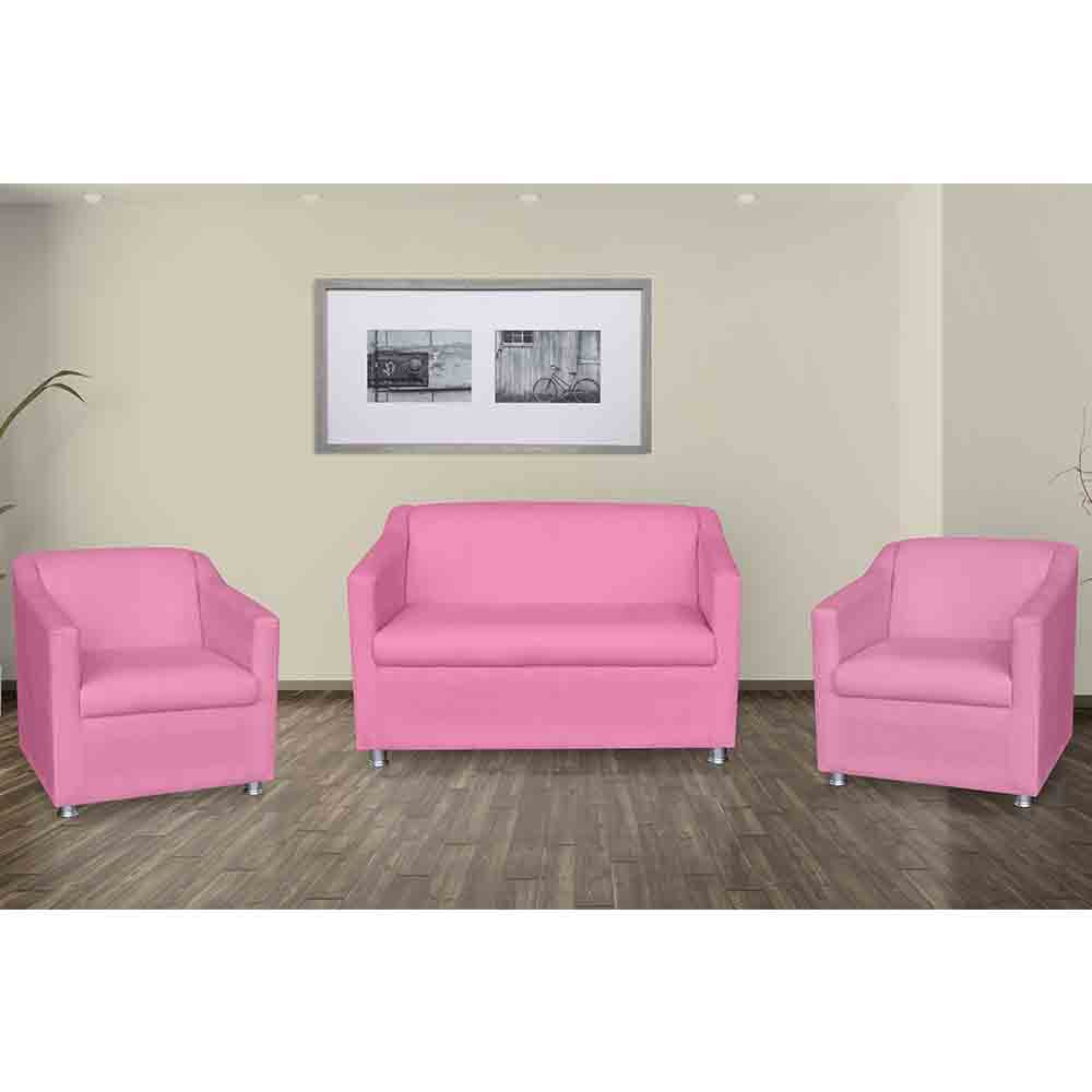 Kit 01 Namoradeira mais 02 Poltrona Decorativa Tilla Pés Cromados Suede Rosa - DS Estofados