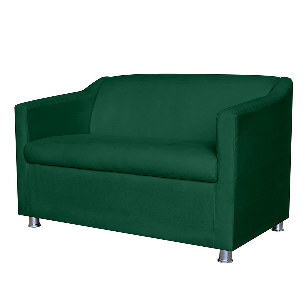Kit 01 Namoradeira mais 02 Poltrona Decorativa Tilla Pés Cromados Suede Verde - DS Estofados