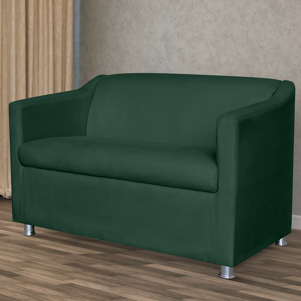 Kit 01 Namoradeira mais 02 Poltrona Decorativa Tilla Pés Cromados Suede Verde - DS Estofados