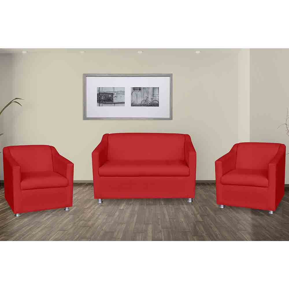 Kit 01 Namoradeira mais 02 Poltrona Decorativa Tilla Pés Cromados Suede Vermelho - DS Estofados