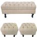 Kit 01 Puff Calçadeira Retrô 1,00 Metro Luis Xv Mais 02 Puffs 50X40 cm Capitonê Suede Bege - DS Estofados