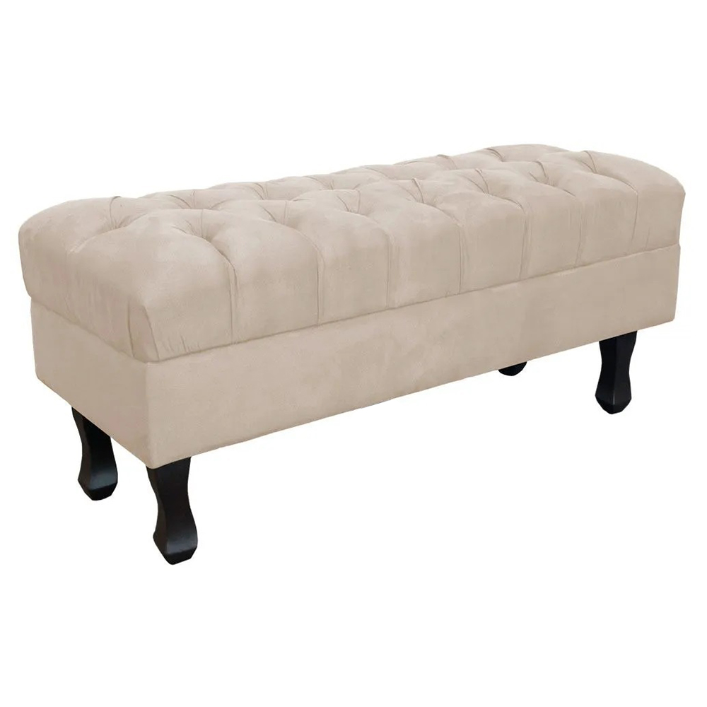 Kit 01 Puff Calçadeira Retrô 1,00 Metro Luis Xv Mais 02 Puffs 50X40 cm Capitonê Suede Bege - DS Estofados