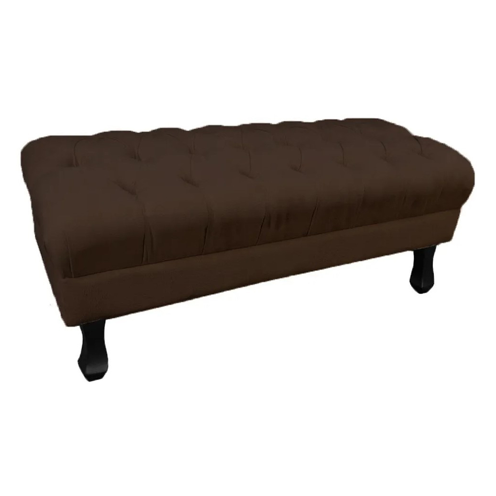 Kit 01 Puff Calçadeira Retrô 1,00 Metro Luis Xv Mais 02 Puffs 50X40 cm Capitonê Suede Marrom - DS Estofados