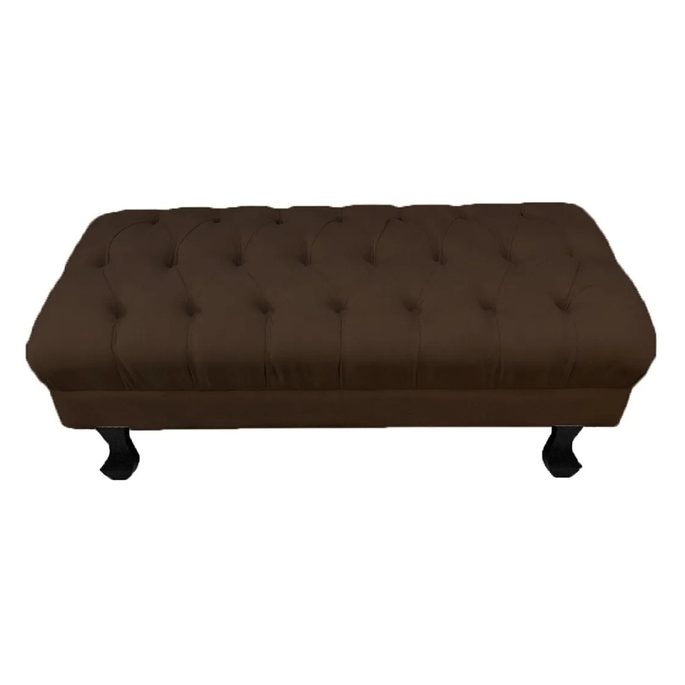 Kit 01 Puff Calçadeira Retrô 1,00 Metro Luis Xv Mais 02 Puffs 50X40 cm Capitonê Suede Marrom - DS Estofados