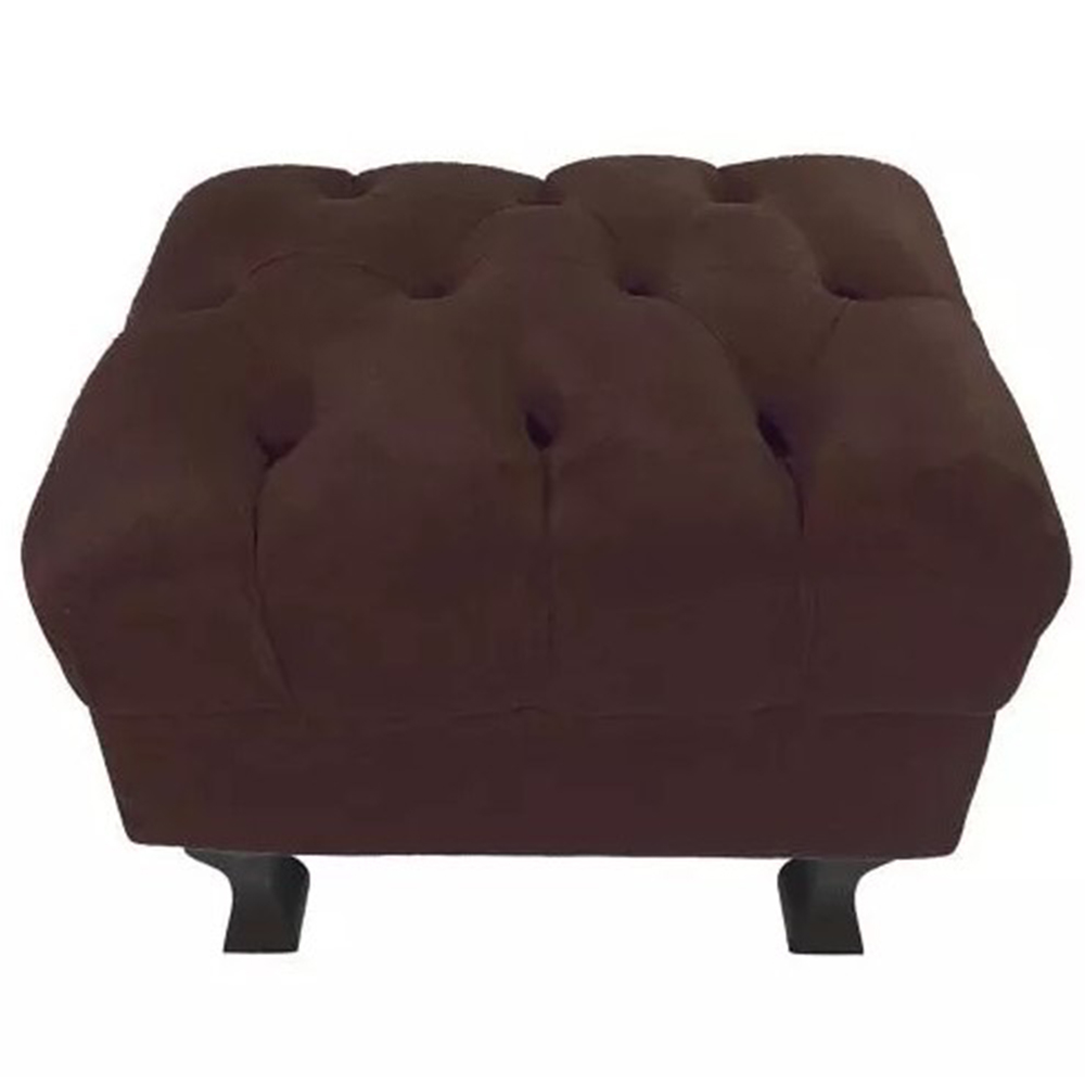 Kit 01 Puff Calçadeira Retrô 1,00 Metro Luis Xv Mais 02 Puffs 50X40 cm Capitonê Suede Marrom - DS Estofados
