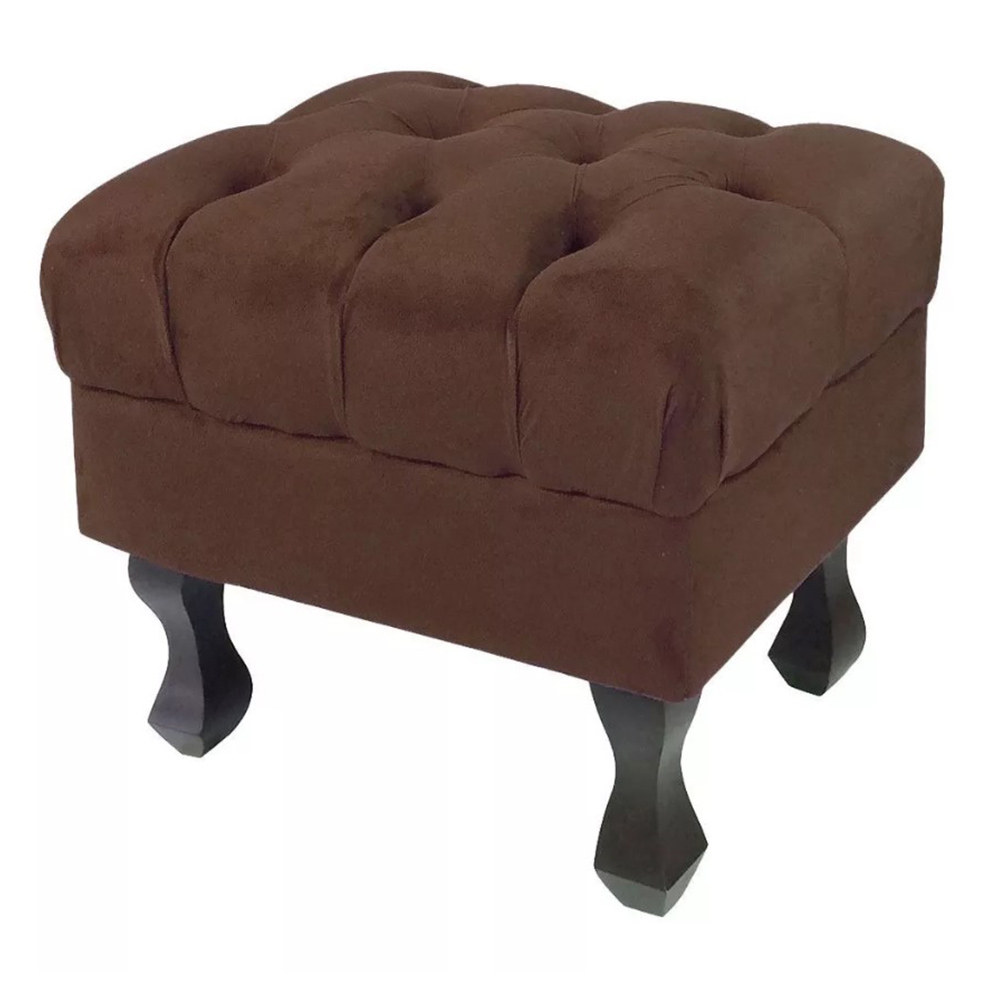 Kit 01 Puff Calçadeira Retrô 1,00 Metro Luis Xv Mais 02 Puffs 50X40 cm Capitonê Suede Marrom - DS Estofados