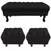 Kit 01 Puff Calçadeira Retrô 1,00 Metro Luis Xv Mais 02 Puffs 50X40 cm Capitonê Suede Preto - DS Estofados