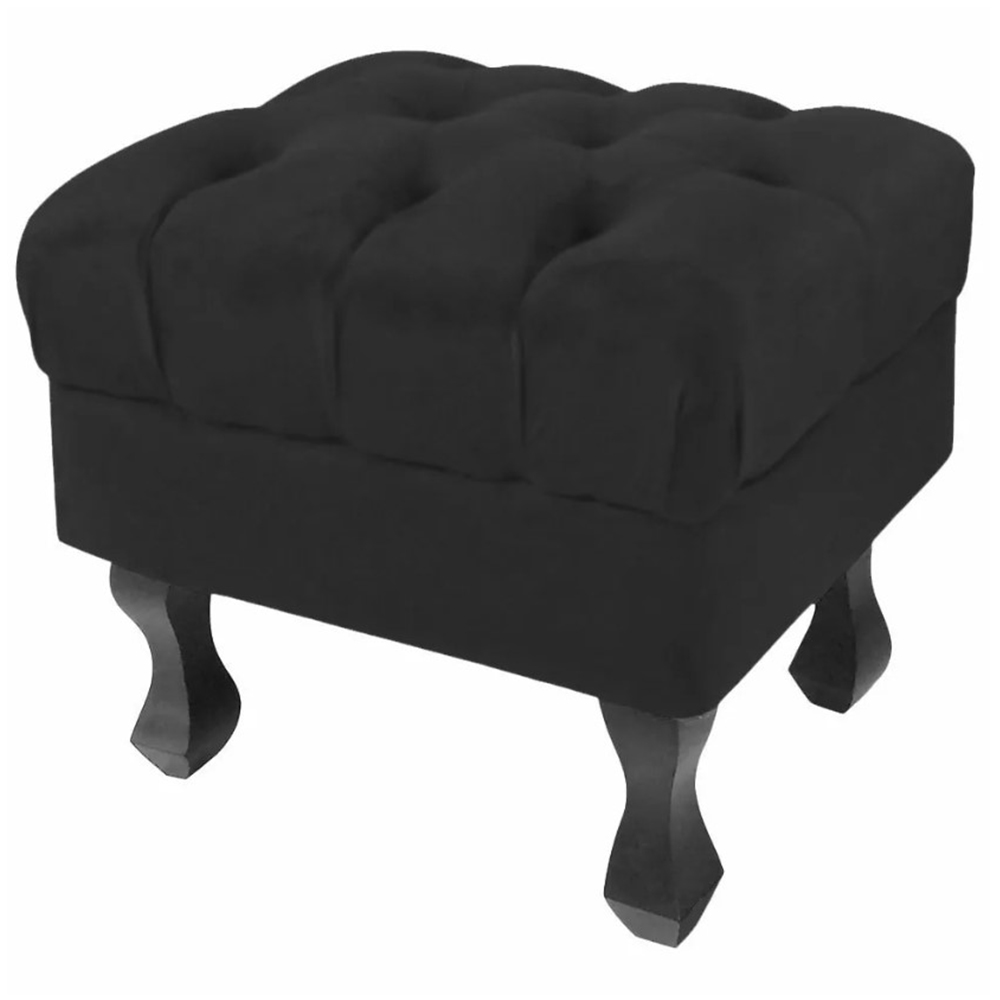 Kit 01 Puff Calçadeira Retrô 1,00 Metro Luis Xv Mais 02 Puffs 50X40 cm Capitonê Suede Preto - DS Estofados