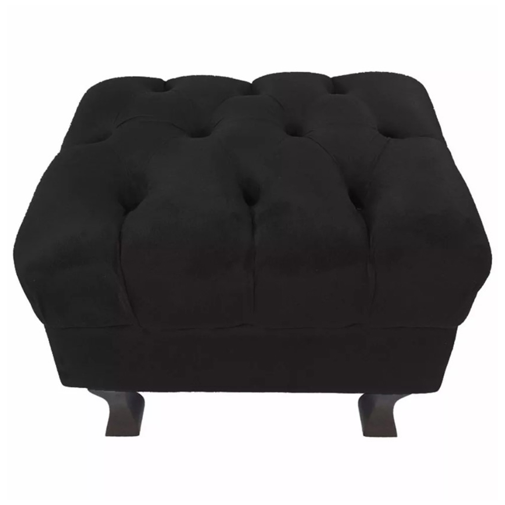 Kit 01 Puff Calçadeira Retrô 1,00 Metro Luis Xv Mais 02 Puffs 50X40 cm Capitonê Suede Preto - DS Estofados