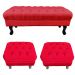 Kit 01 Puff Calçadeira Retrô 1,00 Metro Luis Xv Mais 02 Puffs 50X40 cm Capitonê Suede Vermelho - DS Estofados