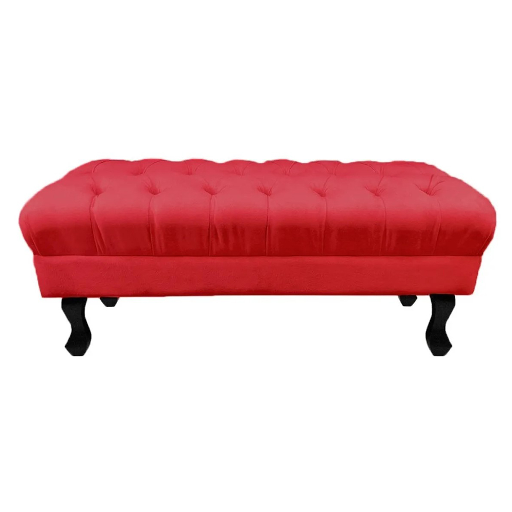 Kit 01 Puff Calçadeira Retrô 1,00 Metro Luis Xv Mais 02 Puffs 50X40 cm Capitonê Suede Vermelho - DS Estofados