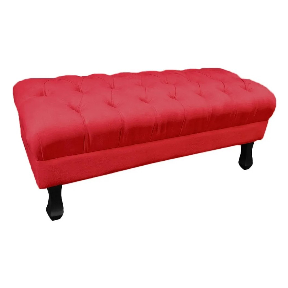 Kit 01 Puff Calçadeira Retrô 1,00 Metro Luis Xv Mais 02 Puffs 50X40 cm Capitonê Suede Vermelho - DS Estofados