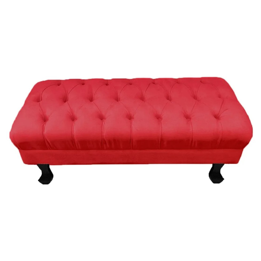 Kit 01 Puff Calçadeira Retrô 1,00 Metro Luis Xv Mais 02 Puffs 50X40 cm Capitonê Suede Vermelho - DS Estofados