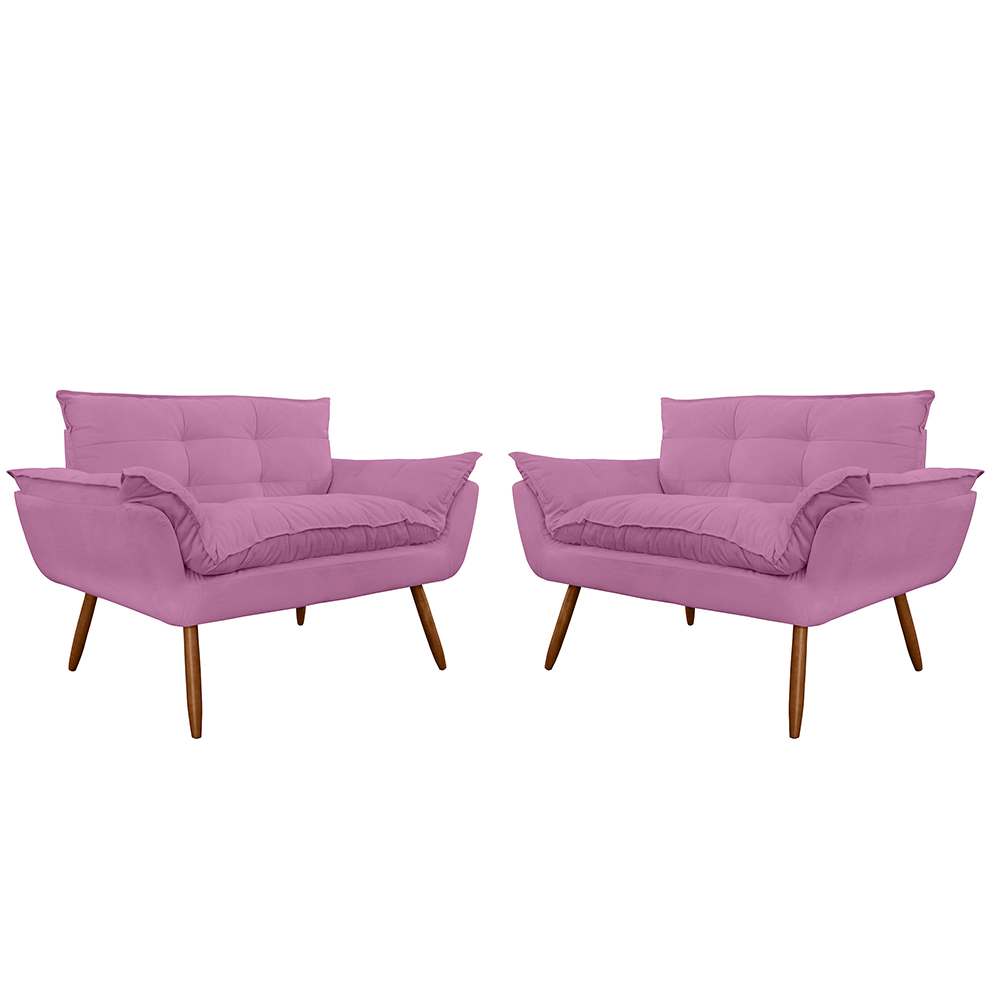 Kit 02 Namoradeira Poltrona Sofá decorativa 02 Lugares Opalla Pés Palito Rosa - DS Estofados