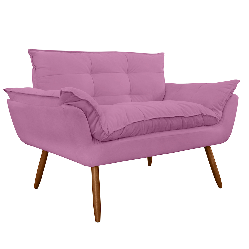 Kit 02 Namoradeira Poltrona Sofá decorativa 02 Lugares Opalla Pés Palito Rosa - DS Estofados