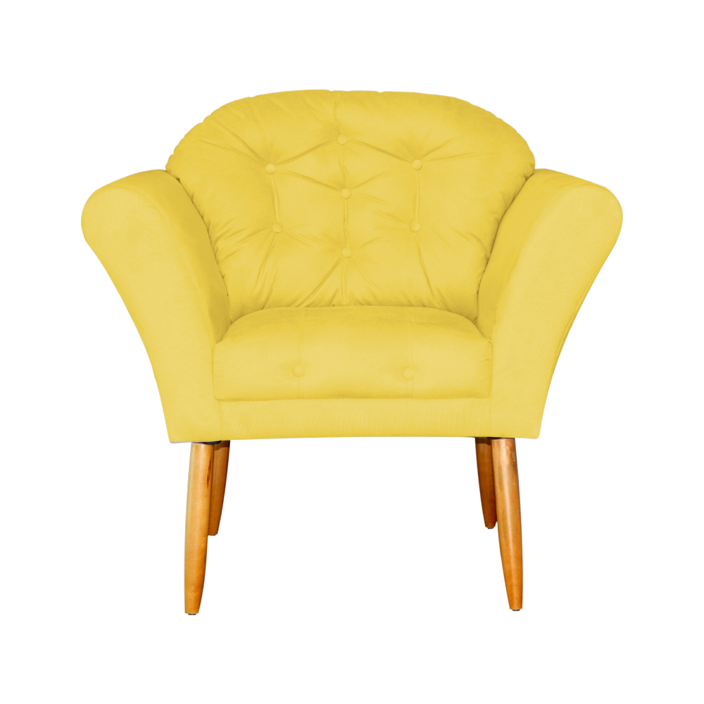Kit 02 Poltronas Decorativa Amélia Pés Palito Suede Amarelo