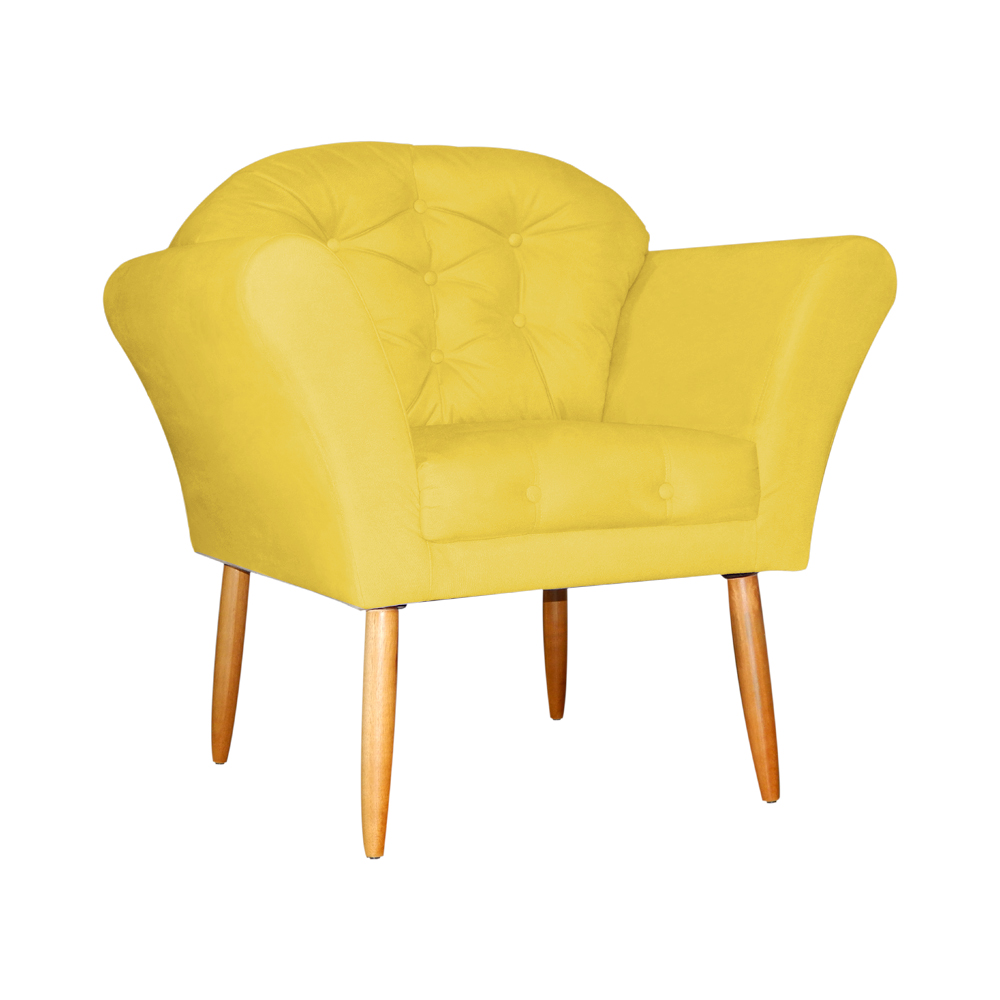 Kit 02 Poltronas Decorativa Amélia Pés Palito Suede Amarelo