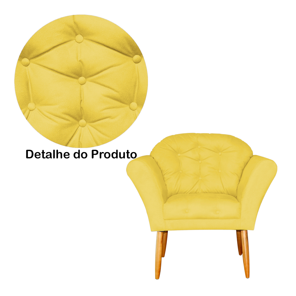 Kit 02 Poltronas Decorativa Amélia Pés Palito Suede Amarelo