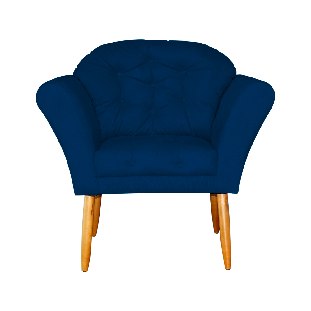 Kit 02 Poltronas Decorativa Amélia Pés Palito Suede Azul Marinho