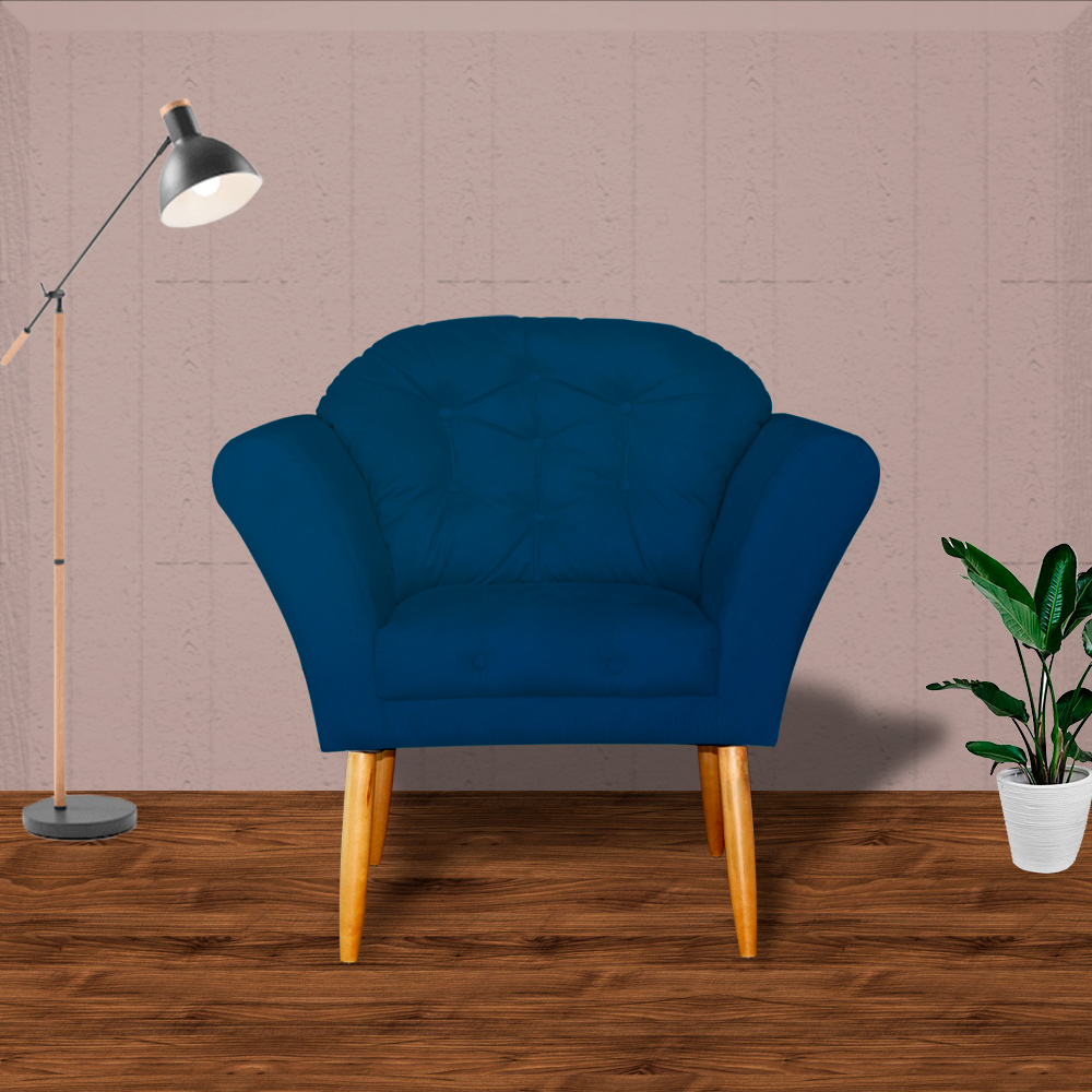 Kit 02 Poltronas Decorativa Amélia Pés Palito Suede Azul Marinho