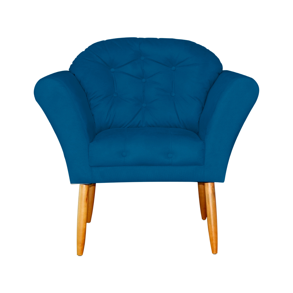 Kit 02 Poltronas Decorativa Amélia Pés Palito Suede Azul Royal