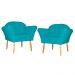 Kit 02 Poltronas Decorativa Amélia Pés Palito Suede Azul Turquesa
