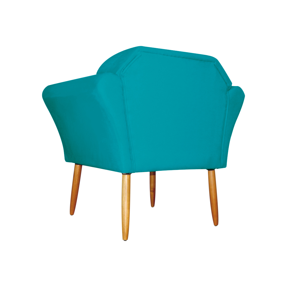 Kit 02 Poltronas Decorativa Amélia Pés Palito Suede Azul Turquesa