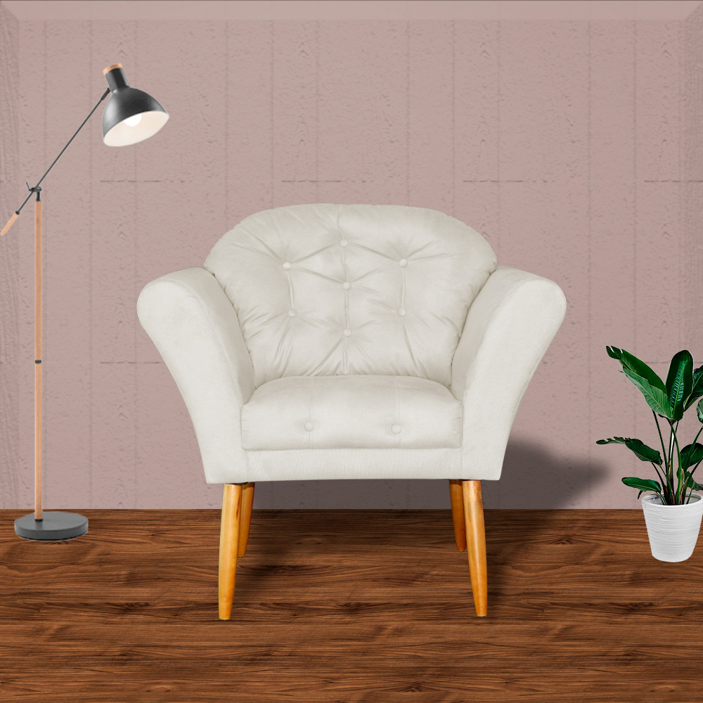 Kit 02 Poltronas Decorativa Amélia Pés Palito Suede Bege