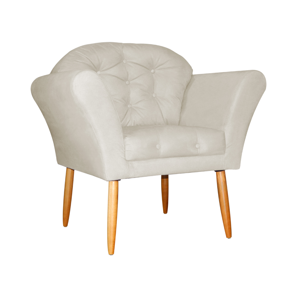 Kit 02 Poltronas Decorativa Amélia Pés Palito Suede Bege